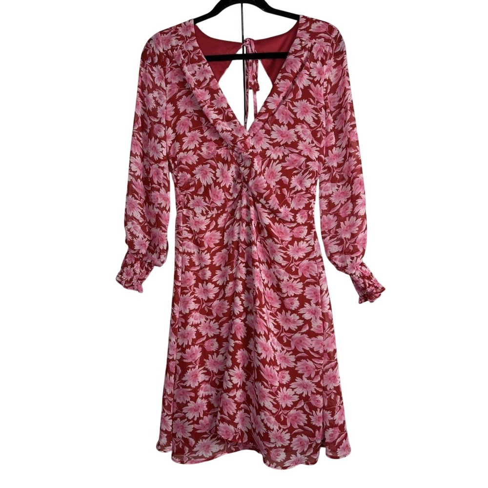 Julia Jordan Pink Floral Twist Front Cutout Back Mini Dress Pink Red Size 2